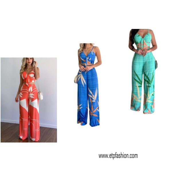 2 Piece Set Casual Printed Shirt Tops Wide Legged Pants