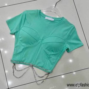 Women's mint green blouse with silver trims
