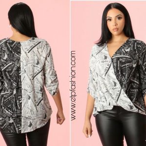 Blouse black and white long sleeve