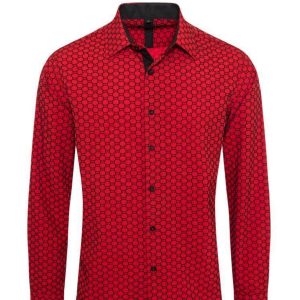 Men red long sleeved button up shirt