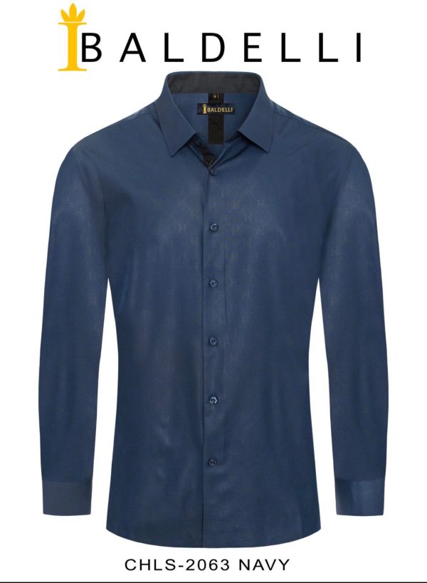Men Navy blue button up shirt