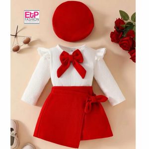 Three Piece Girl Set Red With white