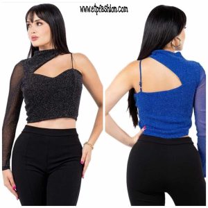 Women Crop Top In Black and Glitter