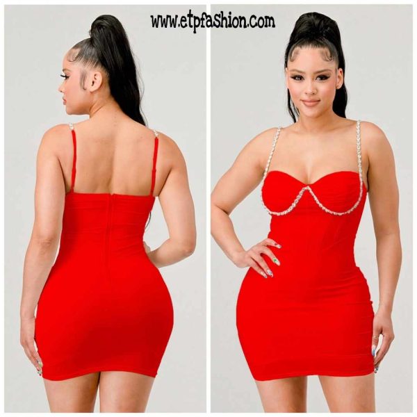 Women's Red Dress With Stone Straps
