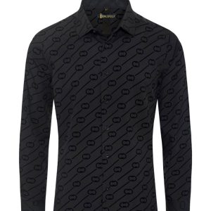 Men black long sleeved button up shirt