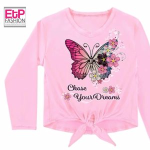 Girls Shirt Long Sleeve With Butterfly