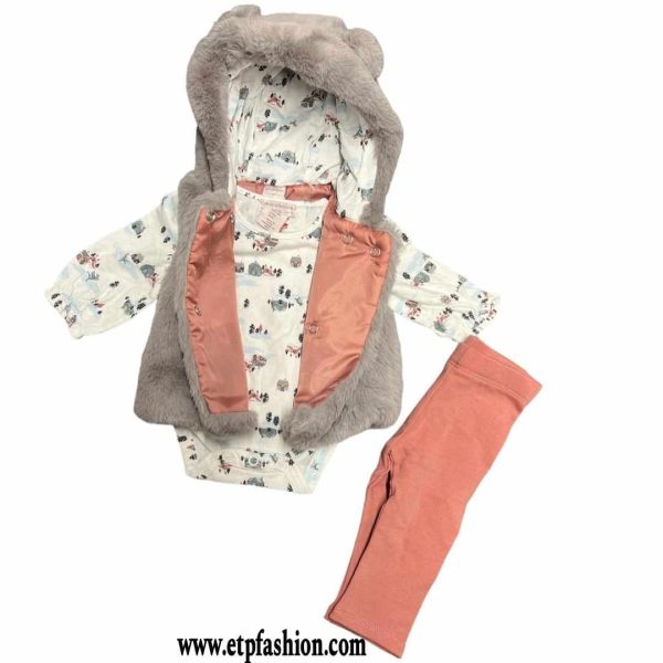 Girl's Three-piece Bodysuits vest Leggings gray and pink