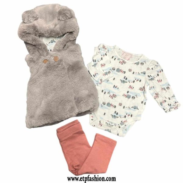Girl's Three-piece Bodysuits vest Leggings gray and pink - Image 2