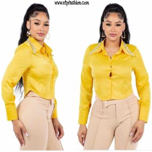 Crop Top Long Sleeve Woman Yellow Colors