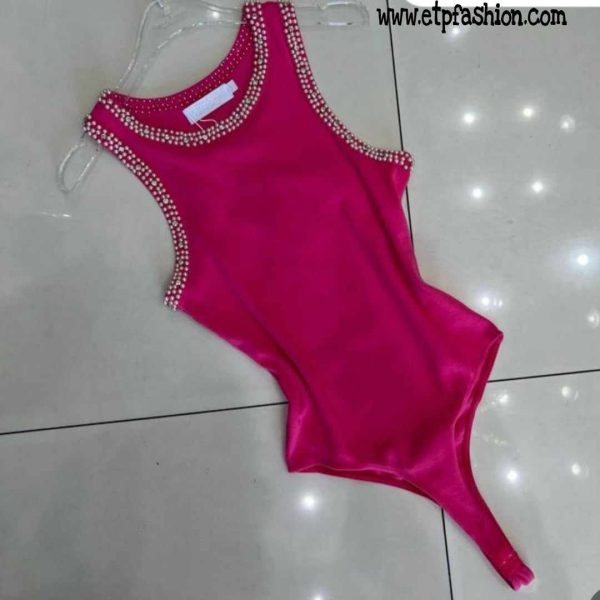 Pink Women's Bodysuit With Silver Stones