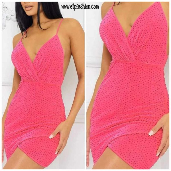 Fuscia Colors Women's Dress With Diamonds