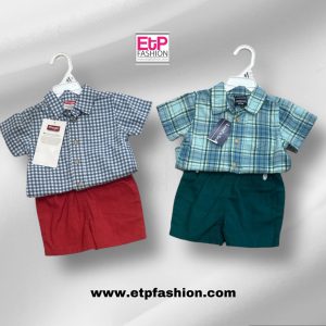 2 Piece Set Baby Boys T-shirt With Squares And Short
