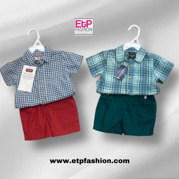 2 Piece Set Baby Boys T-shirt With Squares And Short