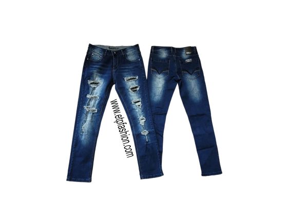Blue men's jeans with white stripes