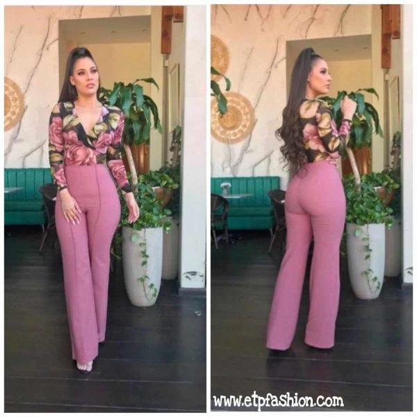 Women's Blush-colored High-waisted Bell-bottom Pants
