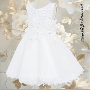 White Girl's Dress with Flowers and Sequins