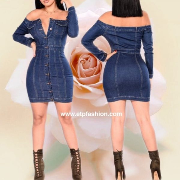 Denim dress with bell sleeve and back zipper