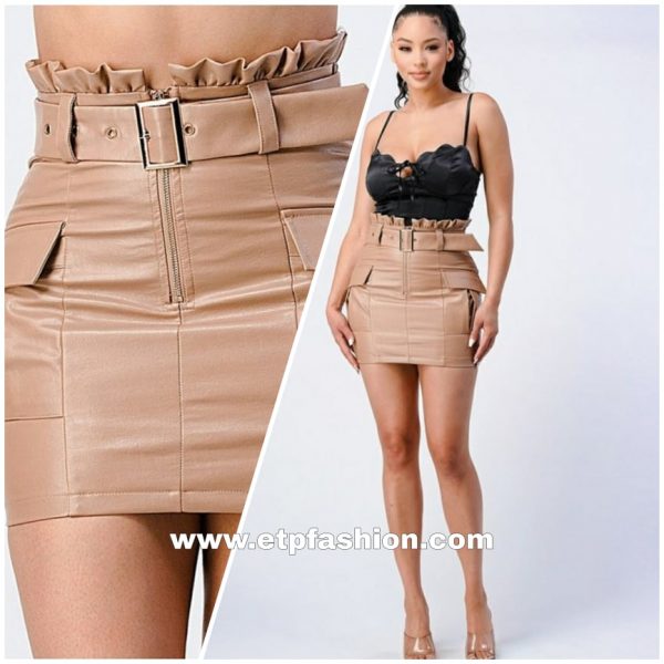 Leather commander Mini skirt Beige And Wine Color