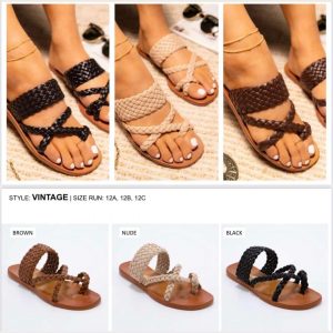 black brown and beige braided sandals on the top