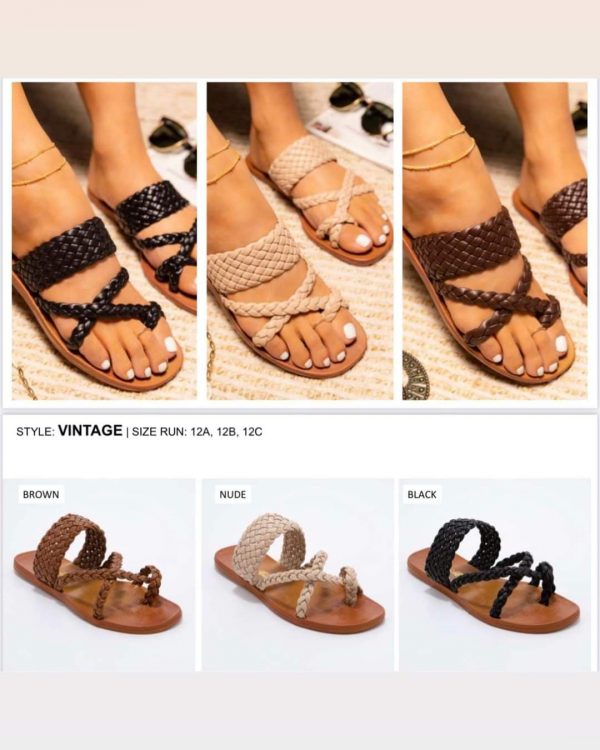 black brown and beige braided sandals on the top