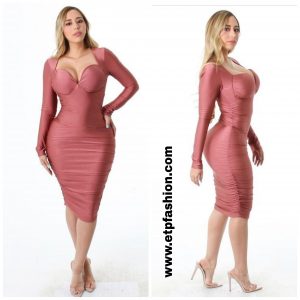 Women Long Sleeve Color Zapote Dress