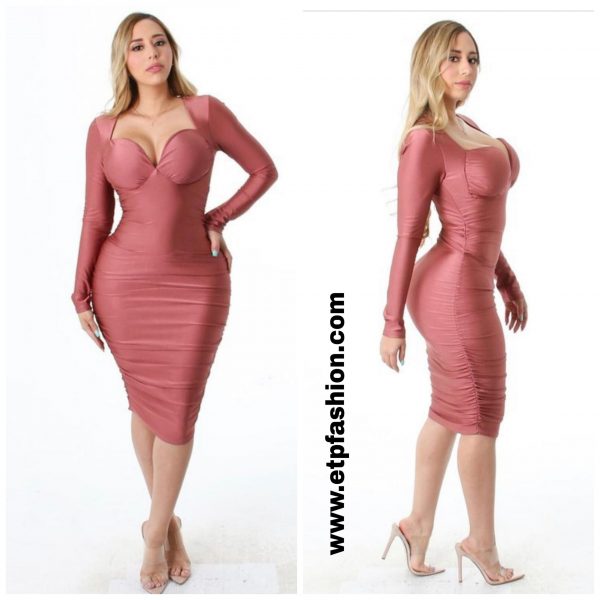 Women Long Sleeve Color Zapote Dress