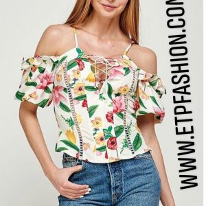 white floral print blouse