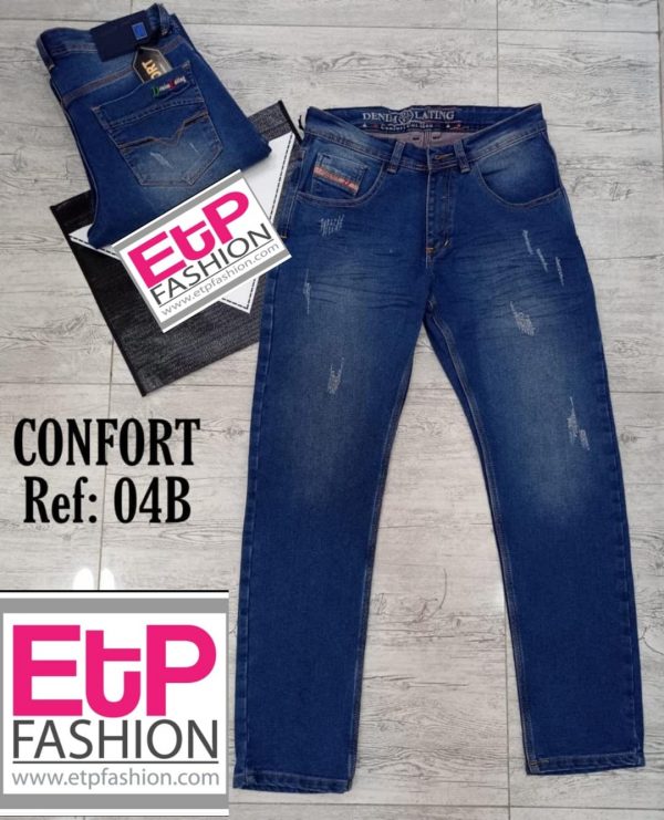 Blue Spotted Straight Jeans Blue a Back Pocket Design