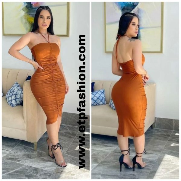 Brown Corrugated Dress From The Front Medium Shot