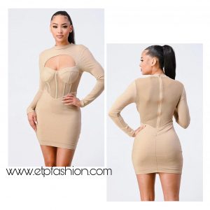 Long Sleeve Champaign Sparkly Dress