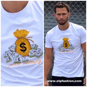 T-shirt for men, white color with money logo on the front.