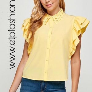 Yellow Blouse with Design on the Neck