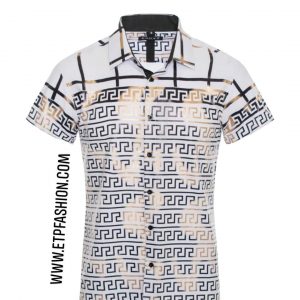 Men's Shirt With White And Gold Mosaic Design