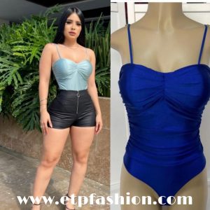Royal Blue Bodysuit With Ridged Design On The Brown