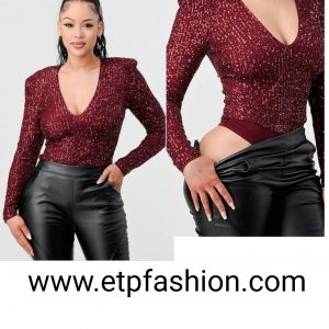Burgundy sequin bodysuit