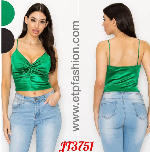 Top in green color in satin fabric for womens