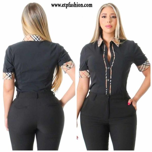 Black women's short sleeve blouse