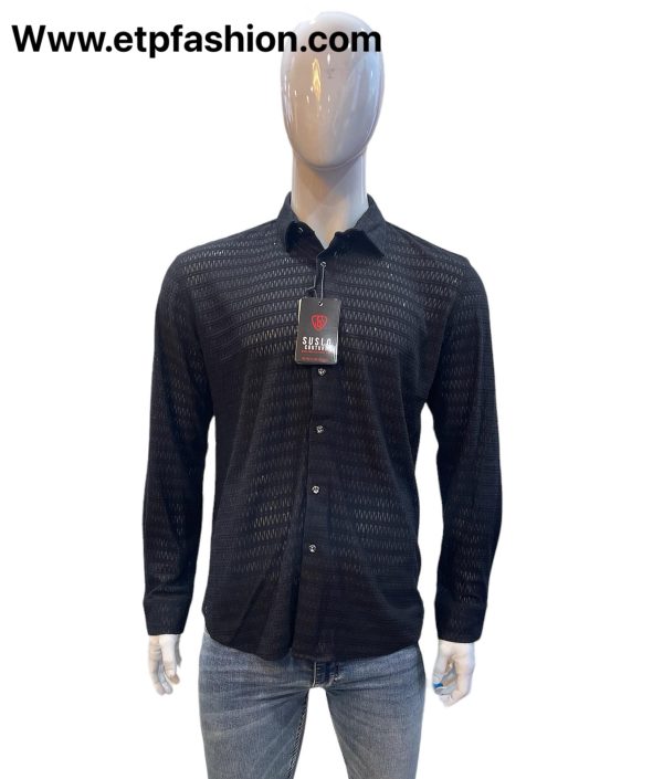 Black Long Sleeve Velvet Shirt For Men