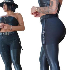 Colombian leggings for women in black leather.
