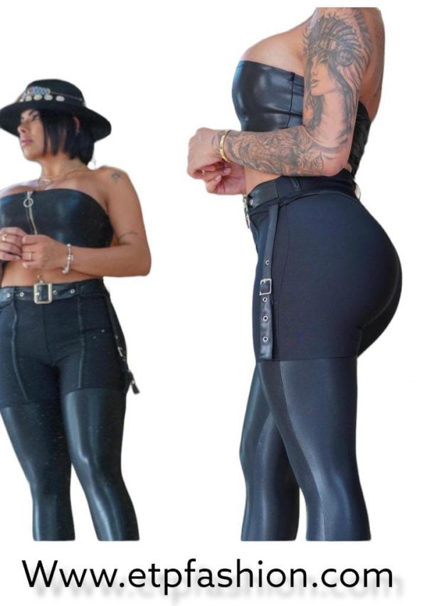 Colombian leggings for women in black leather.