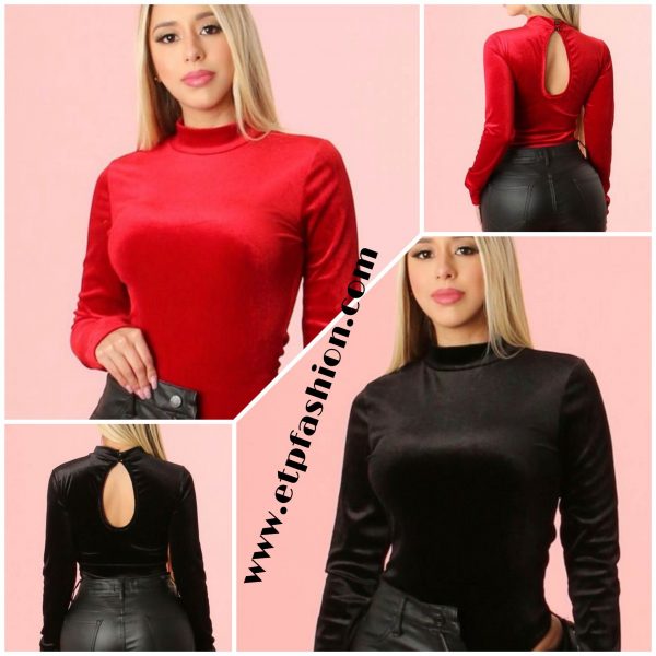 Bodysuit In  Red And Black Corduroy Fabric