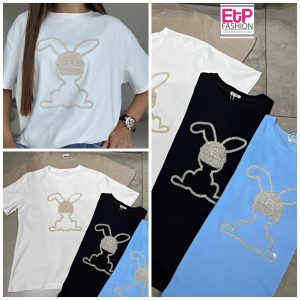 Women's T-shirt Rabbit Desing With Sequins In Colors Differents