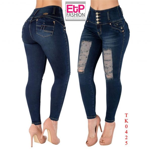 Colombian Plus Size Dark Green Jeans With Front Ripped Ref: TK425
