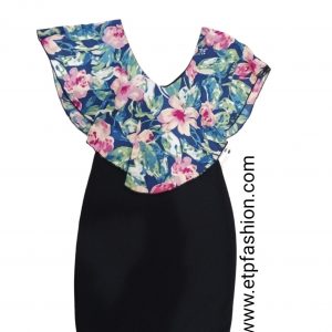Black dress with blue and green