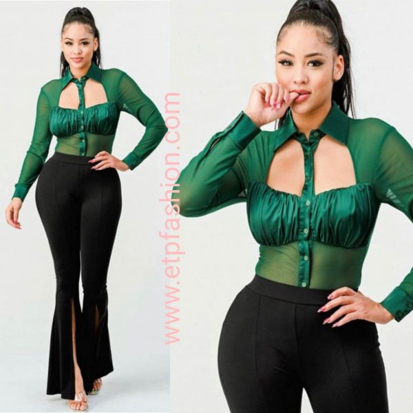 Dark green long sleeve bodysuit