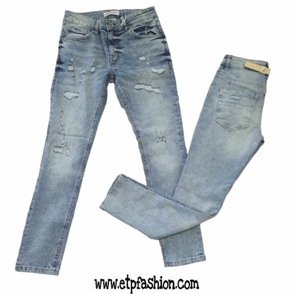 Mens Jeans In Stained And Ripped Front Canvas