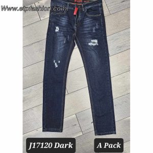 Dark blue skinny fit jeans front ripped style Ref: 17120A