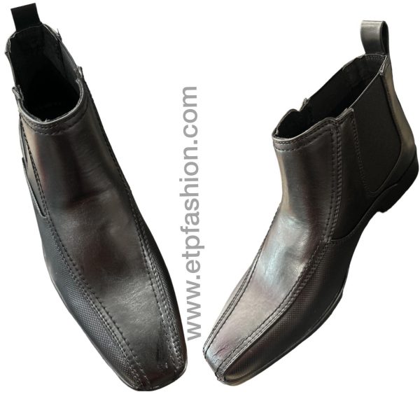Black leather boots for mens with long toe desing Ref:D-626