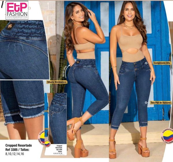 Colombian capri in blue and elasticated waist