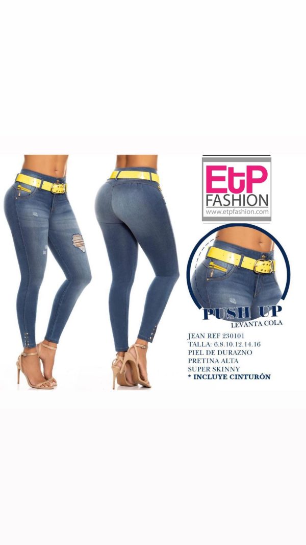 Blue jeans with yellow belt Ref:230101